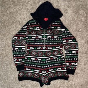 Joyland Medium Polar Bear Romper Sweater Hooded Ugly Christmas Shorts Outfit